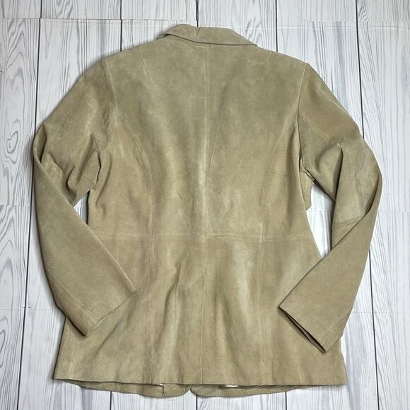 90s Vintage Suede Leather Blazer Jacket Light Tan Neutral Denim & Co Large - Picture 9 of 9